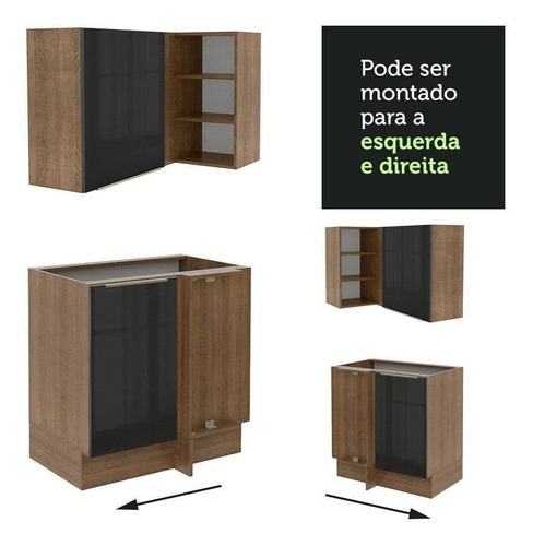 Armário De Cozinha Completa De Canto 546cm Rp Lux Madesa 05 Cor Rustic/Preto