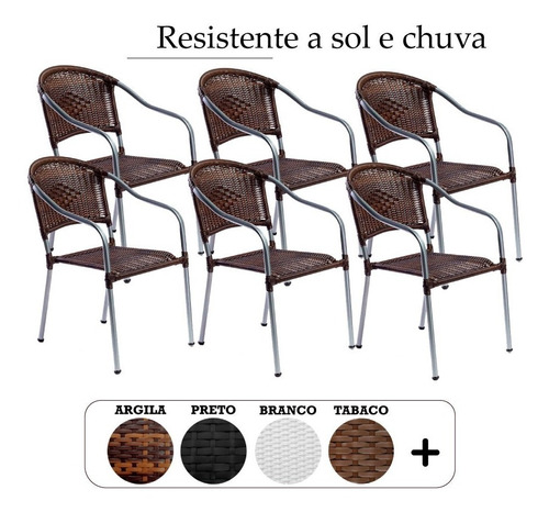 Kit 6 Cadeiras Poltrona Junco Fibra Sintética Jardim E Aço
