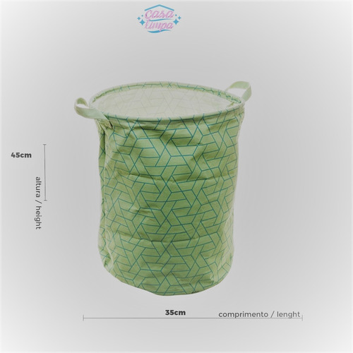 Imagem 3 de 6 de Cesto Organizador De Roupa Suja Dobrável Verde 45x35cm