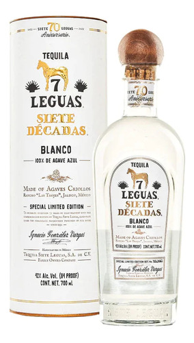 Tequila Blanco 100% 7 Leguas Siete Decadas 750ml