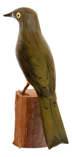 Escultura Madeira Recuperada: Sabiá Laranjeira, Tejo (113) Cor Laranja