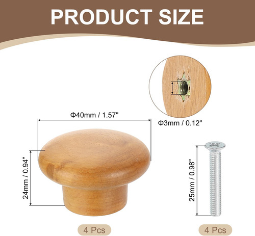 Perilla De Cajón De Madera Redonda De 4pcs 4pcs, Pernobas De