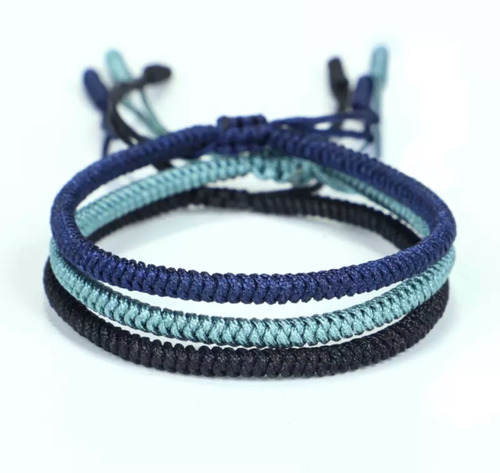 Pulseras Tibetanas, Set De 3 Piezas, Hechas Por Monjes Color Azules Diámetro 17 Cm Largo 17
