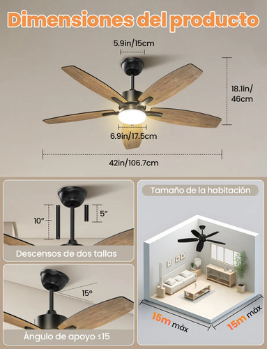 Ventilador Silencioso De 5 Aspas Para Interior/exterior Con