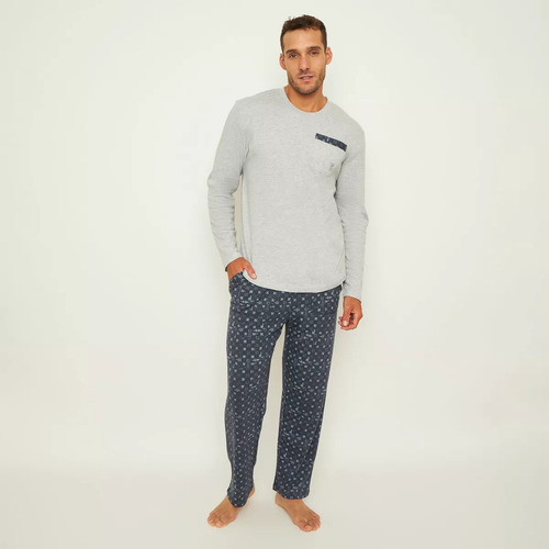 Pijama Palmers Hombre Largo Algodón Interlock Color Gris