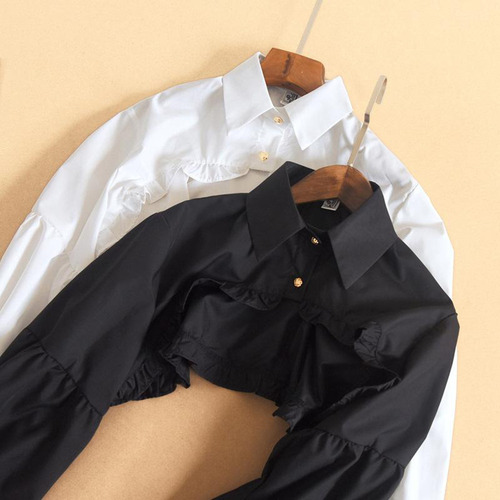 Blusa De Manga Larga Desmontable Cuello Falso De Algodón