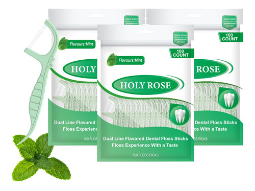 Holy Rose Mint Twin Line - Palillos De Hilo Dental De Doble