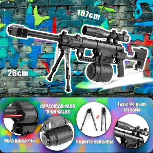 Pistola De Hidrogel Sniper Eléctrica Gel Juguete Con Láser Negro