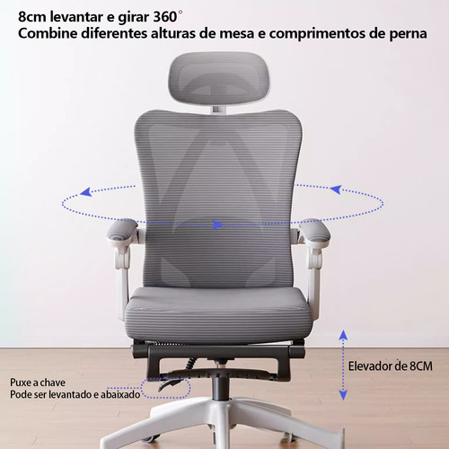 Cadeira Ergonomica Escritorio Cadeira De Computador Wicopet Cadeira Para Quarto Em Português É Ajustável Com Apoio Para A Cabeça Cor Cinza Claro