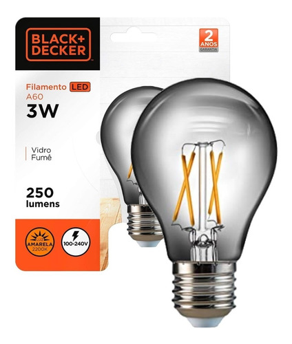 Lampada Led Filamento A60 Black 3w 2200k Black+decker