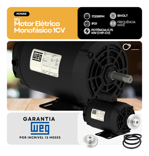 Motor Weg Elétrico 1cv Monofásico 1hp C/ + Polia E Correia
