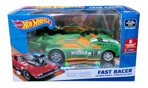 Hot Wheels Auto A Fricción Pull Back Fast Racer Verde 13cm 
