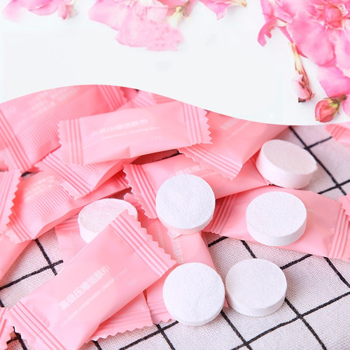 Imagen 3 de 8 de Toalla Comprimida Pastilla Compacta Rosa Limpieza 50pzs