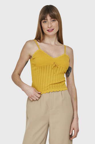 Polera Tipo Tejida Con Cinta Amarillo Nicopoly