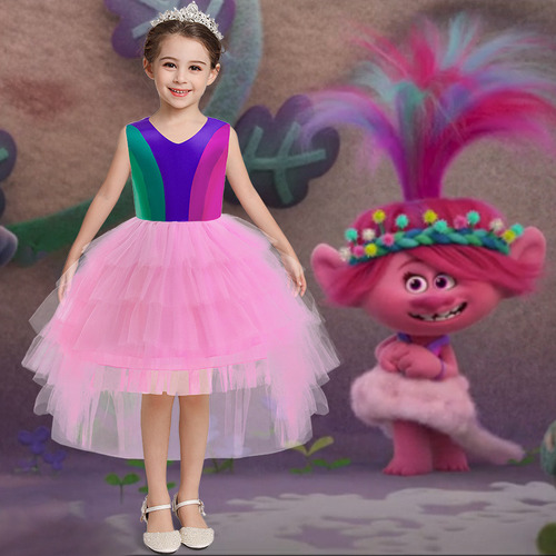 Disfraz De Trolls Poppy Cosplay Vestido Niña Fiesta