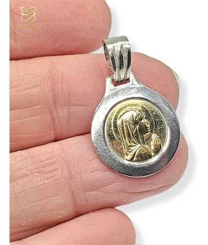 Dije Plata Y Oro Virgen Niña 18mm