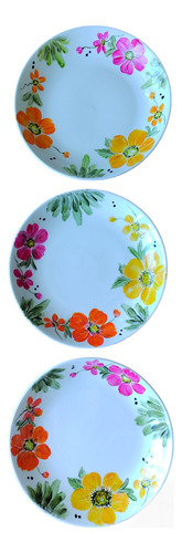 Set 3 Platos De Loza Floral 20,5 Cm 