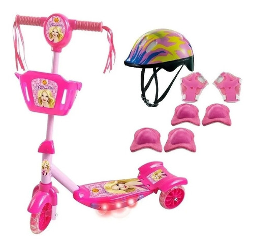 Patinete Infantil Cesta Belinda + Kit Proteção Inmetro E Nf