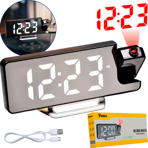 Relogio Alarme Led Minimalista Projetor Espelhado Inteligente Teto Quarto Cabeceira Kaizu