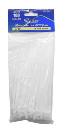 Abracadeiras De Nylon Branco 3,6x150mm 100 Unid Western 1261