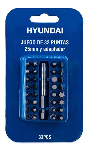 Juego Puntas Para Atornillador Hyundai (33 Pcs)