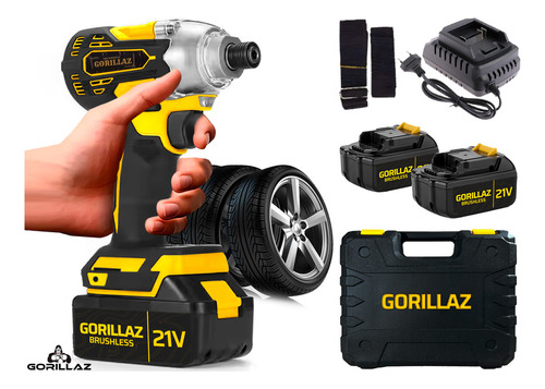 Kit Parafusadeira Furadeira De Impacto Sem Fio 21v Com Chave De Impacto 21v 2 Baterias Maleta Gorillaz