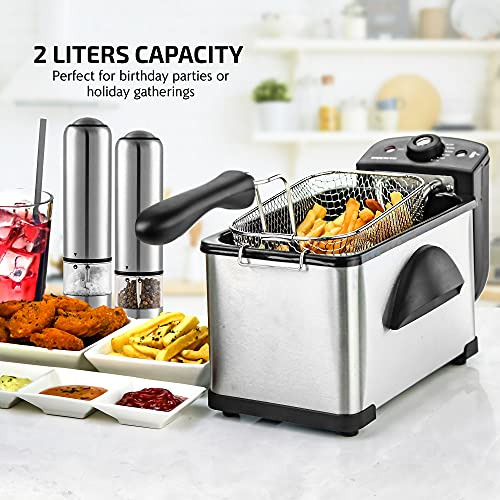 Freidora De Aceite De 2 Litros Temperatura Ajustable 1500w Plateado