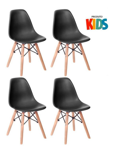 4 Cadeiras Eames Junior Infantil  Brincadoteca Várias Cores Cor Da Estrutura Da Cadeira Preto