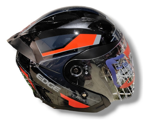 Casco Edge Semi-integral  T-rox Negro Con Rojo Talla L 