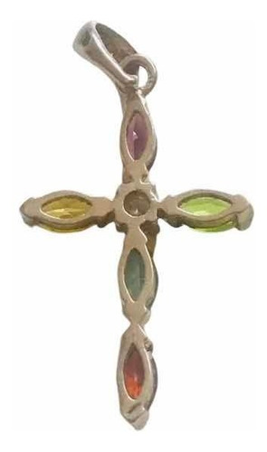 Dije Cruz Plata 925 Dama Con Piedras Semi Preciosas Mide 3x2