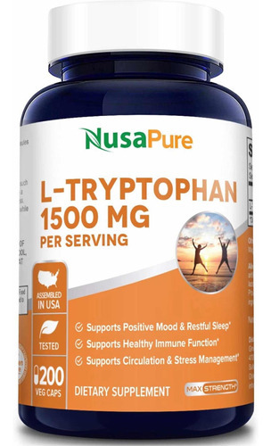 L- Tryptophan 1500mg (200 Cápsulas) Nusapure Hecho En Usa Sabor Sin Sabor