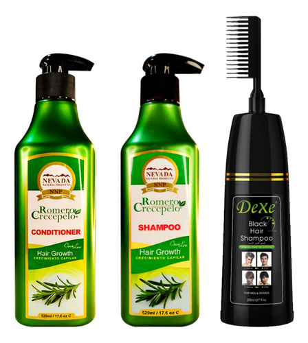 Shampoo + Acondicionador Crecepelo + Shampoo Negro Con Peine