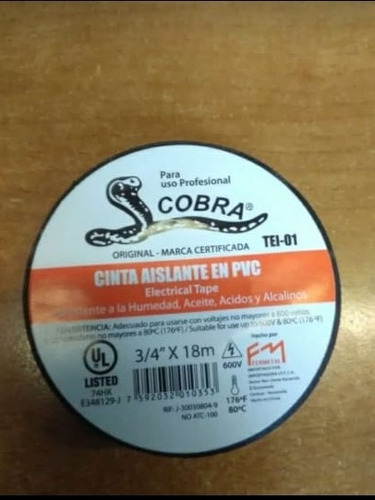 Imagen 1 de 10 de Teipe Negro Cobra 3/4  18metros (10unidades)  Blister