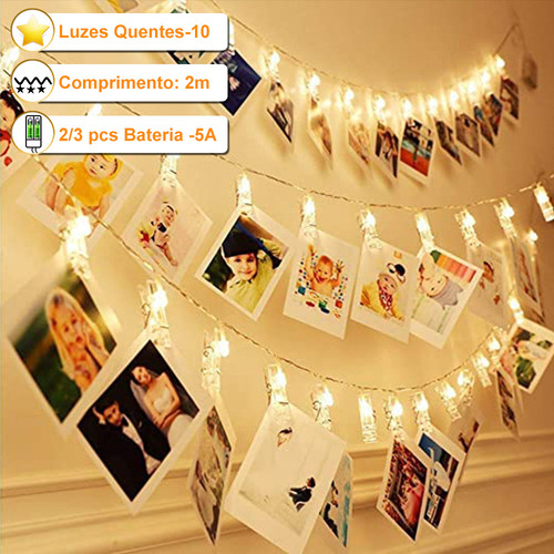 #. Lote De 10 Luces Led De 2 M Con Clip For Fotos,