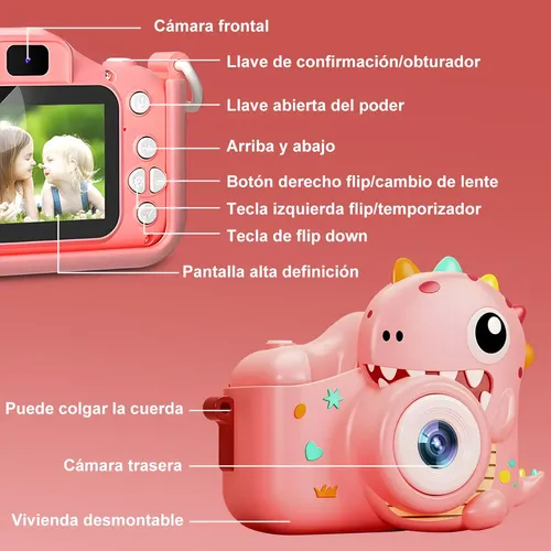 Cámara Infantil 48MP HD 1080P | Acuática IP67 | Pantalla 2.4 Pulgadas + 32GB SD | Regalo Para Niños 3-12 Años (Rosa)