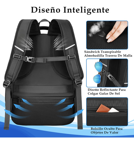 Mochila De Viaje Laptop 17.3 Pulgadas Mochila De Deportiva Gym Aprobado Por Avión Impermeable Tsa Usb Ytonet 1720 Color Negro