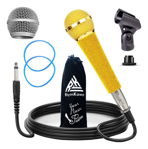 Micrófono Dinámico Vocal Dorado Con Cable Xlr De 3,5 M, De Y