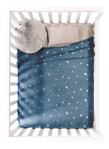 Cobertor Baby Ligero Vianney Cuna Sky Azul Petroleo/ Lunas Color Azul Petróleo