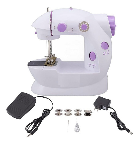 Mini Maquina De Coser Recta Portatil Con Pedal Y Base Eléctrica Con Luz Led