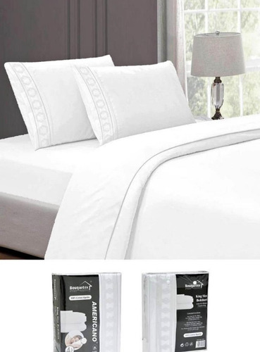 Juego De Sábanas Queen Blanco Bouquetex 3200 Hilos Americano Blanco Liso
