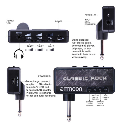 Imagen 8 de 10 de Amplificador De Audio Con Efecto Rock Jack Con Audífonos R