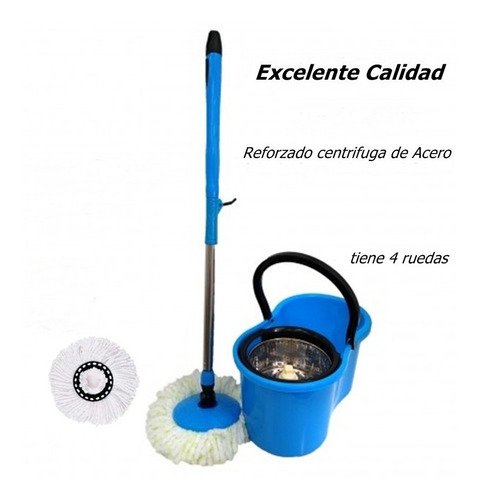 Imagen 4 de 6 de Balde Lampazo Centrifuga Acero Giratorio Spin Mop 2 Mopas