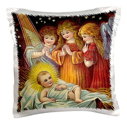 Bebé Jesús Y Tres Jóvenes Ángeles Clásico funda De Almohada