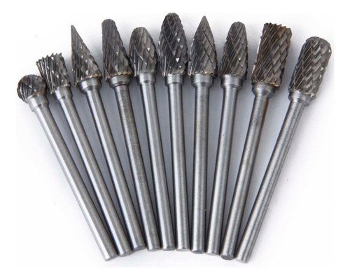 Kit 10 Rotary Files Tungsten Carbide Shank 6mm . .
