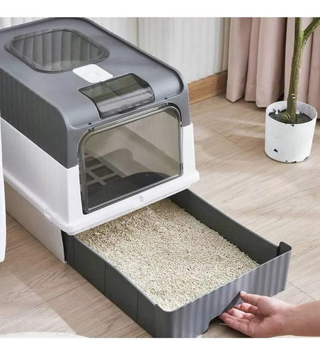 Caja De Arenero Plegable Grande Para Gatos Con Desinfección