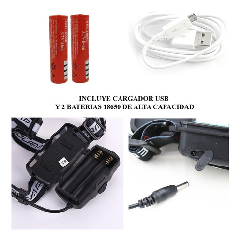 Imagen 4 de 10 de Linterna Led Vincha Minero Cabeza Recargable Militar 7 Led