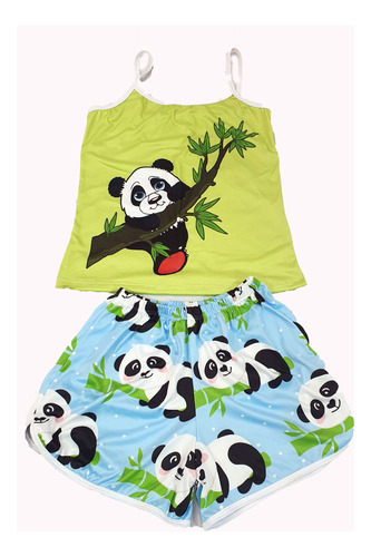 Pijama Para Dama De Osito Panda,  Short Y Blusa