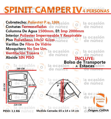 Imagen 2 de 6 de Carpa Spinit Camper 4 Personas Carpas Iglu Camping