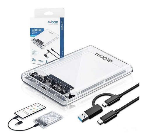 Case Gaveta Para Hd Externo 2,5 Tipo C Sata + Cabo C Com Led