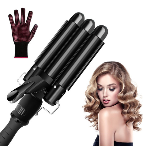 Tenaza Rizadora Cabello Para Ondas 3 Barriles 25mm Negro